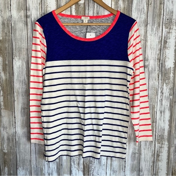 J. Crew Tops - J.Crew Striped Long Sleeve Tee NWT Blue White Coral Knit Top M Casual Classic